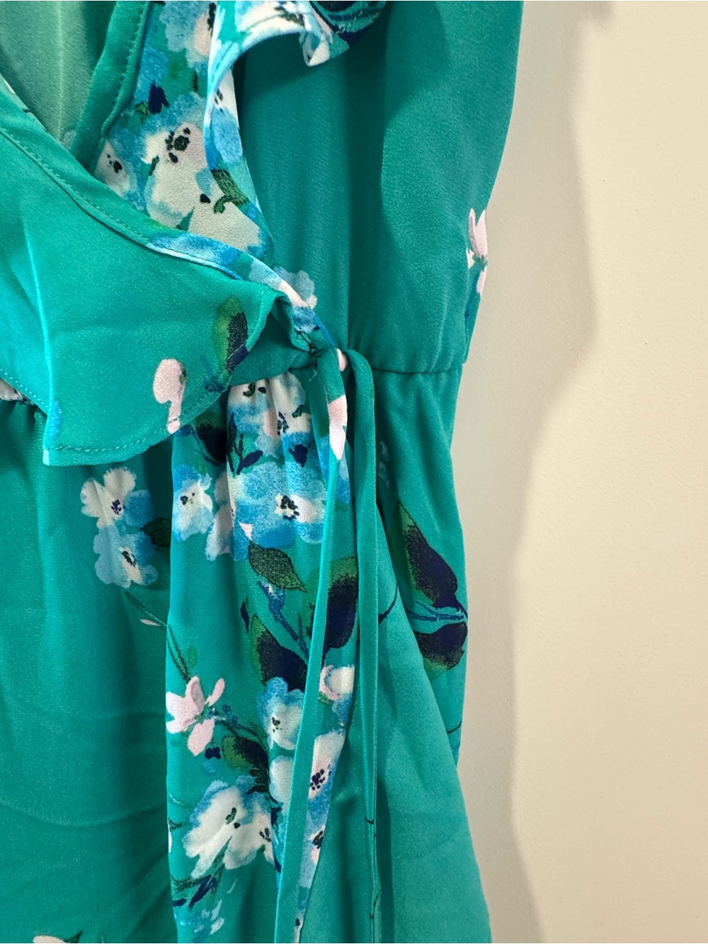 Green Floral Ruffle Wrap Dress by Socialite - Picture 3 of 6